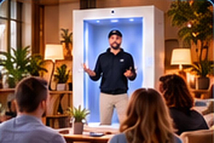 Business and leadership workshop with a presenter shown inside the white Feelspace box