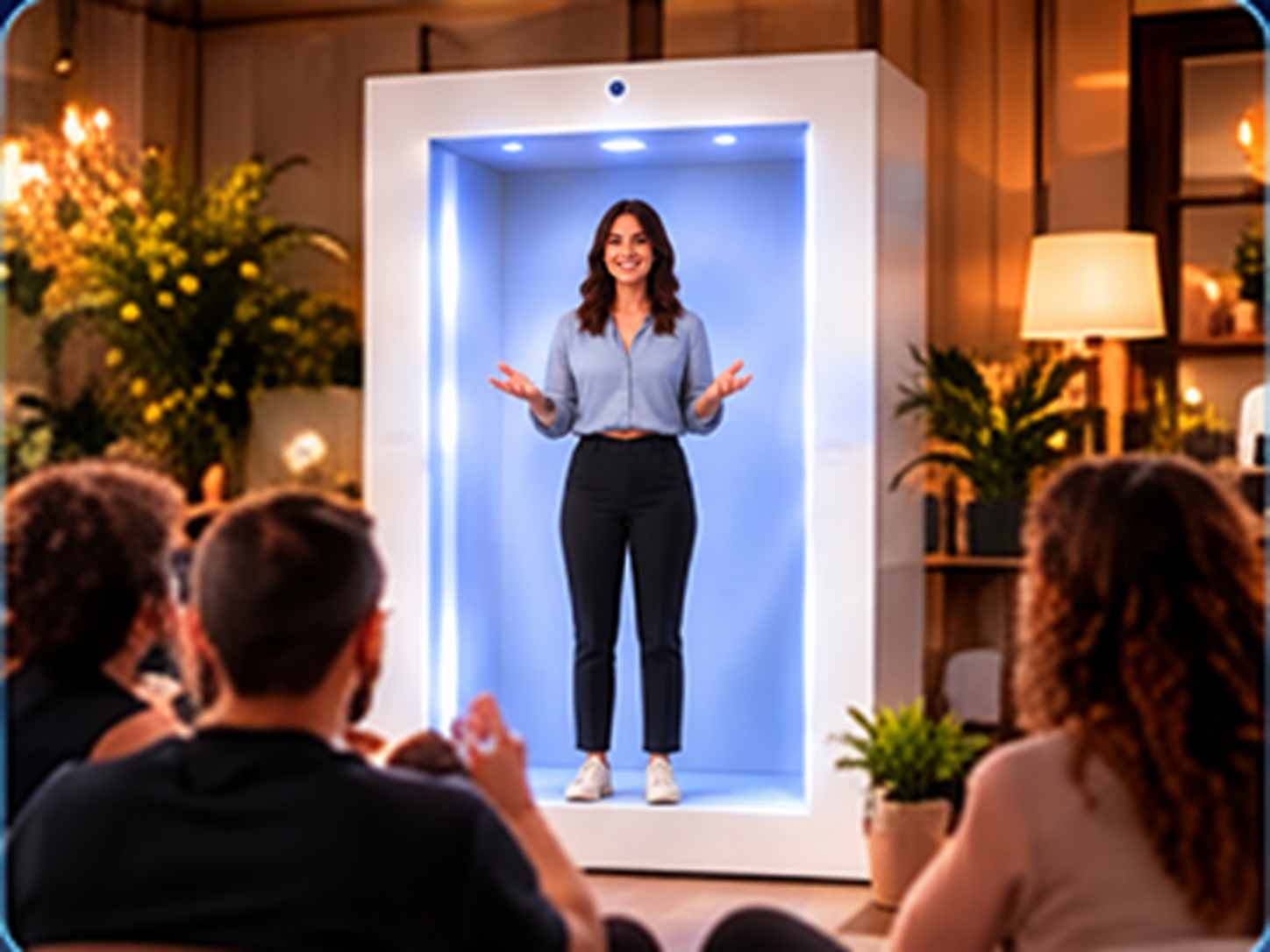 Education workshop with a presenter shown inside the white Feelspace box