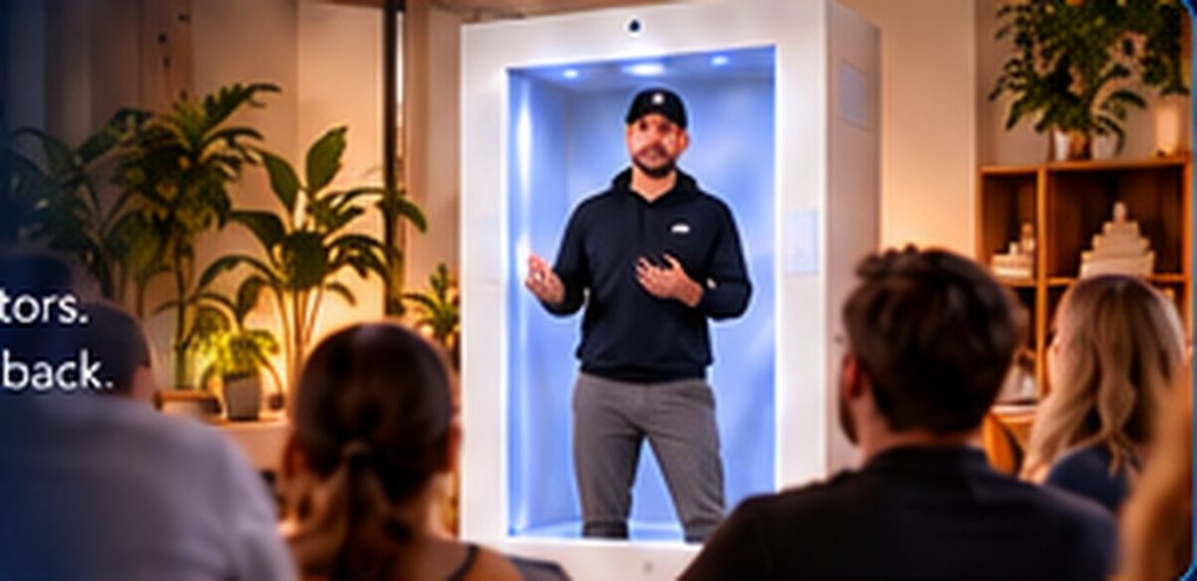 Live workshop with the presenter fully contained inside the Feelspace box